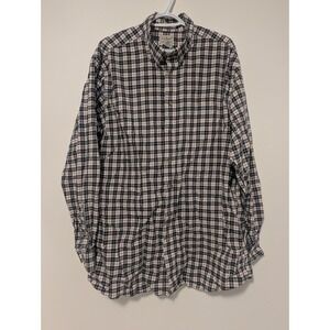 LL Bean Mens XL Tall Green Red Cream Plaid Long Sleeve Dress Shirt‎ 100% Cotton